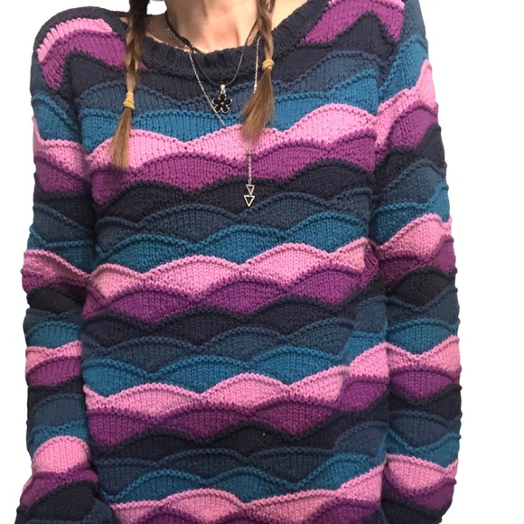 Chadwicks Wave Stitch Cotton Blend Sweater Sz M Textured Colorful Fisherman core - Picture 1 of 8